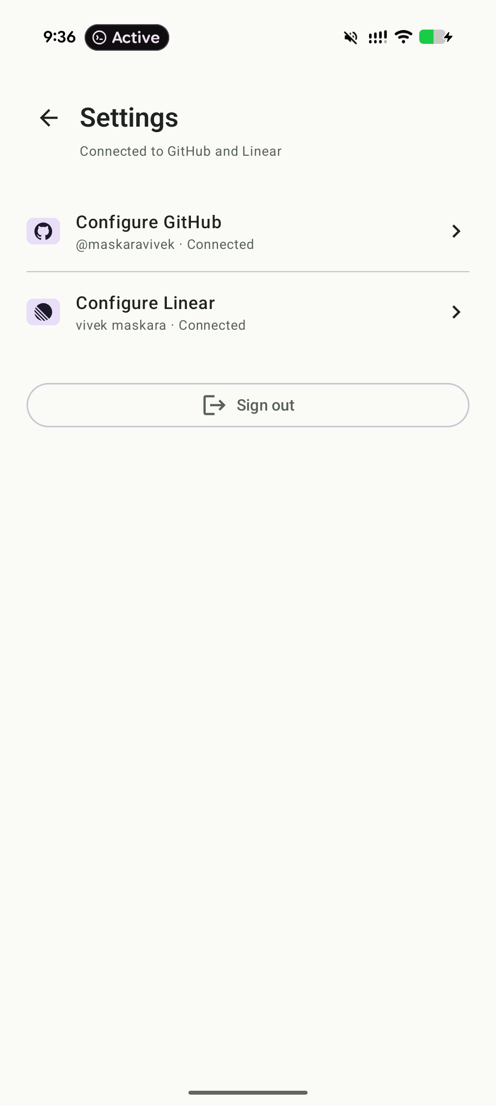 TaskDrop settings screen for provider connections and destination setup.